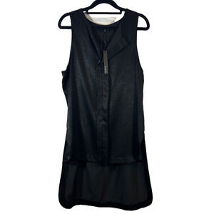NEW Ro & De Blouse Women M Satin Hi Lo Black Split Neck Nordstrom Tank Top D43